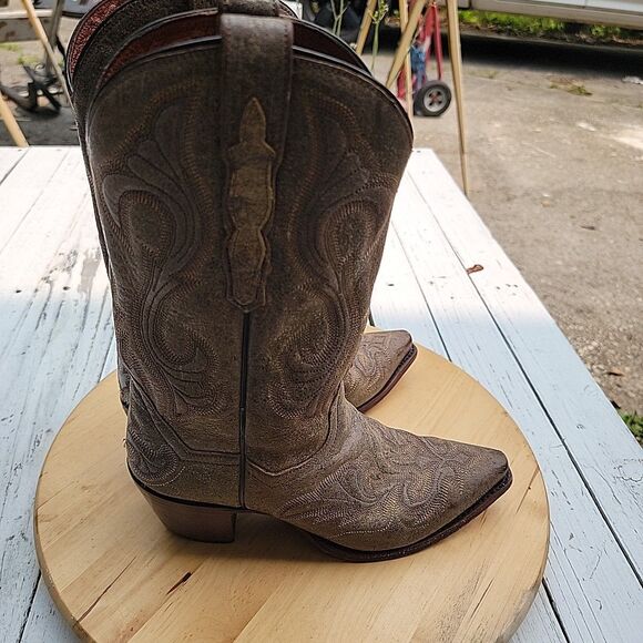 Dan Post Brown Leather Embossed El Paso Western Heeled Cowboy Boots 3247 Sz 7.5 - Picture 4 of 8